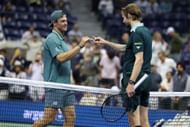 Tommy Paul (left) and Alexander Bublik (right) after the end of their men's singles third-round match at the 2025 US Open (Source: Getty)